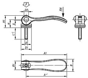 Cam levers, steel, with external thread, inch