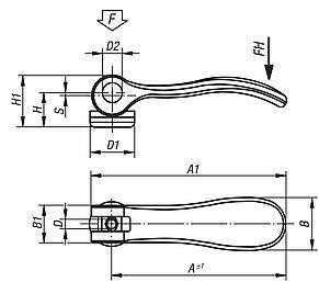 Cam levers, steel, with internal thread, inch