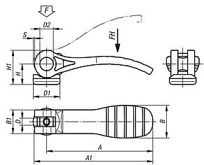 Cam lever with plastic grip, with internal thread, steel or stainless steel, inch