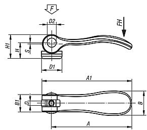 Cam levers, stainless steel, with internal thread, inch