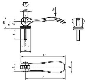 Cam levers with external thread, inch