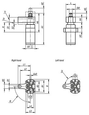 Swing clamps, heavy duty, extended clamping travel, with collar automation compatible