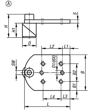 Clamping pin, steel or stainless steel with adapter plate, Form A