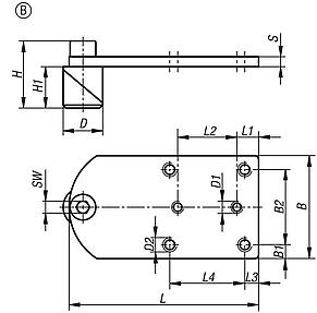 Clamping pin, steel or stainless steel with adapter plate, Form B