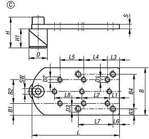 Clamping pin, steel or stainless steel with adapter plate, Form C