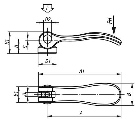 Cam levers, steel with internal thread, plastic thrust washer, inch