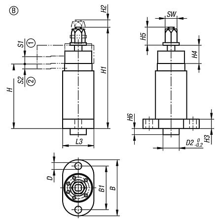 Swing clamps, heavy duty, extended clamping travel, automation compatible, Form B, without clamping arm