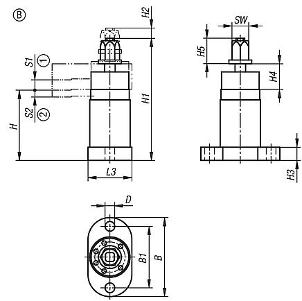 Swing clamps, heavy duty, automation compatible, Form B, without clamping arm