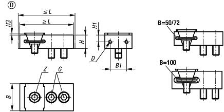 Wedge clamps with fixed jaw, Form D, with machining allowance