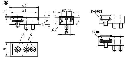 Wedge clamps with fixed jaw, Form E, with jaw pins