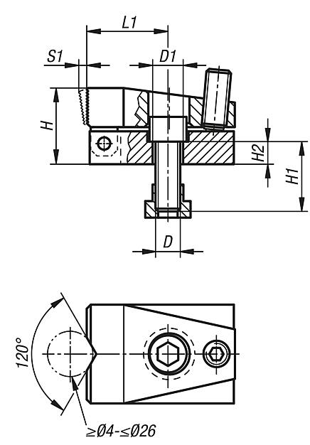 Side clamps, Form B, with prism jaw