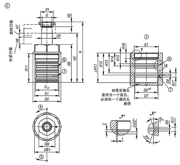 液压转角夹具 双 / 单作用，带有弹簧复位