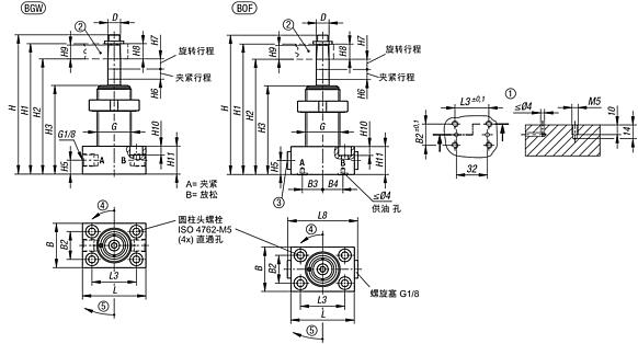 液压紧凑型转角夹具 双 / 单作用式，带有弹簧复位