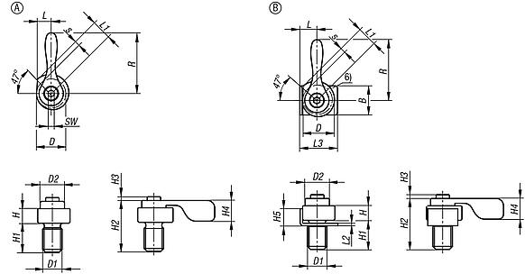 Cam clamps, steel with tension lever