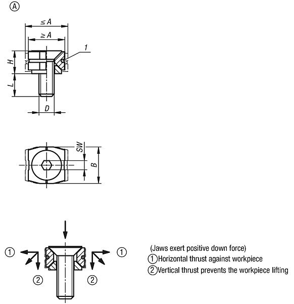 Wedge clamp with countersunk screw, Form A