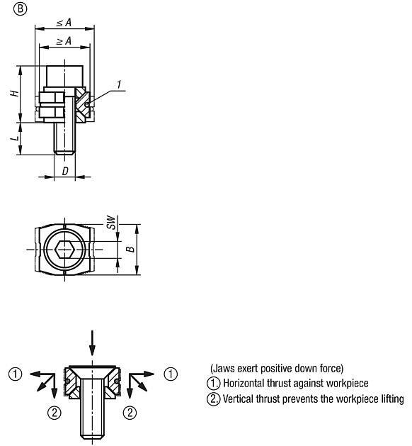 Wedge clamp with socket head screw, Form B