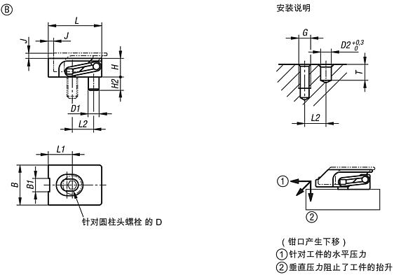 宽 扁平夹紧块，B 型