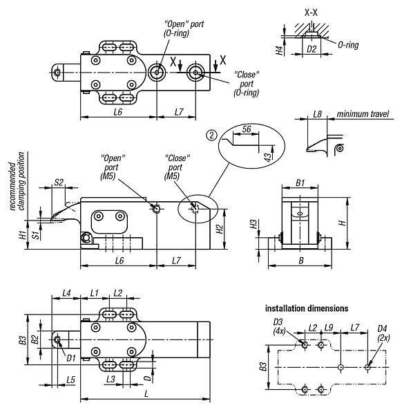 Hold-down clamps pneumatic