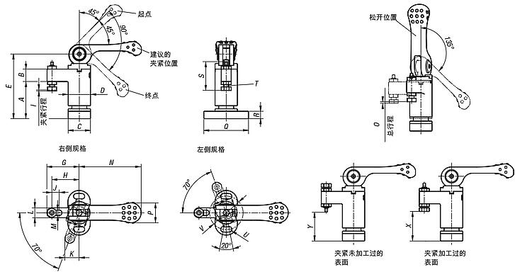 转角夹具，微型，带凸轮手柄