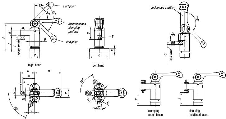 Swing clamps, mini, with cam lever