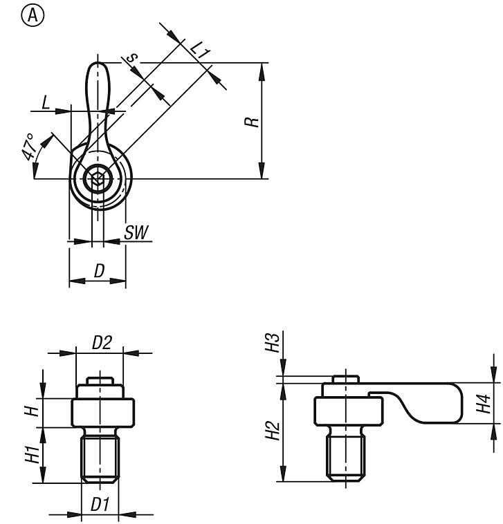 Cam clamps, steel with tension lever, Form A