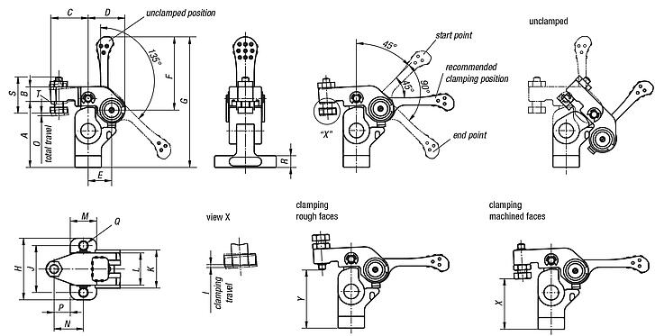 Swivel hold-down clamps mini, with cam lever