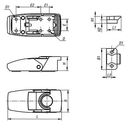 Latches, fastening holes hidden, not lockable