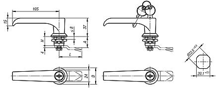 Quarter-turn locks, stainless steel with L-grip