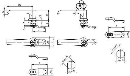 Quarter-turn locks stainless steel with L-grip