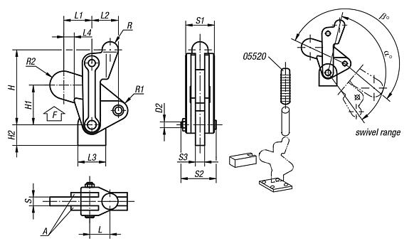 Toggle clamps heavy duty version straight foot