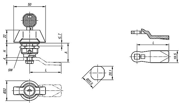 Quarter-turn locks stainless steel with wing grip