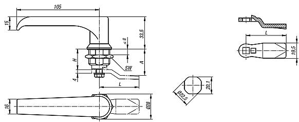 Quarter-turn locks stainless steel with L-grip