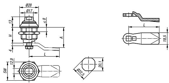 Quarter-turn locks, stainless steel for sterile areas