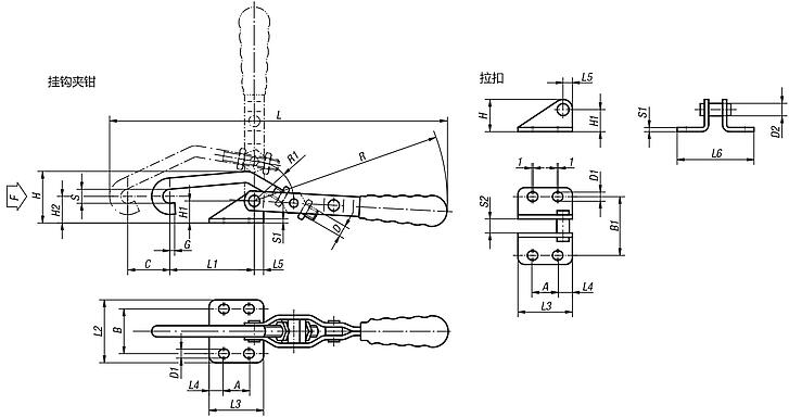 挂钩夹钳及拉扣