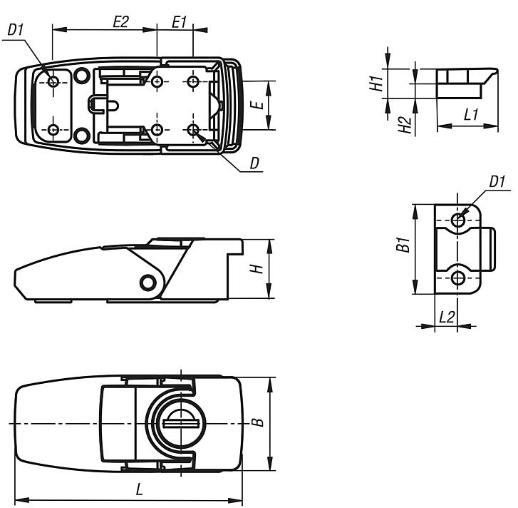 Latches, fastening holes hidden, lockable