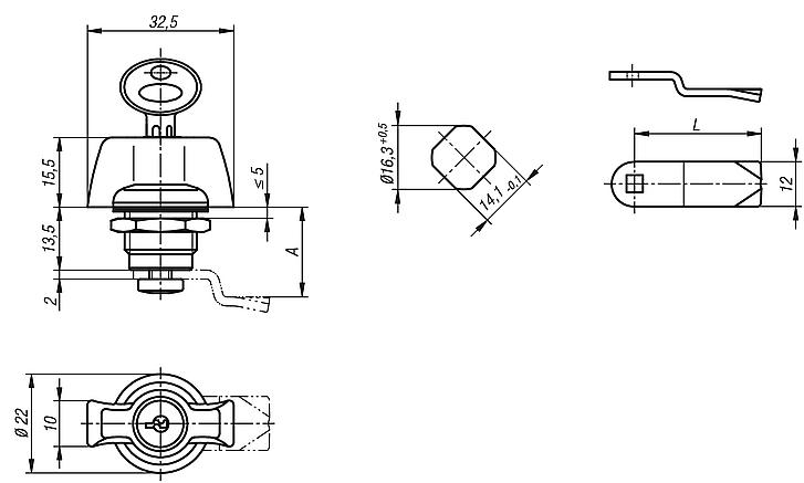 Quarter-turn locks compact with wing grip