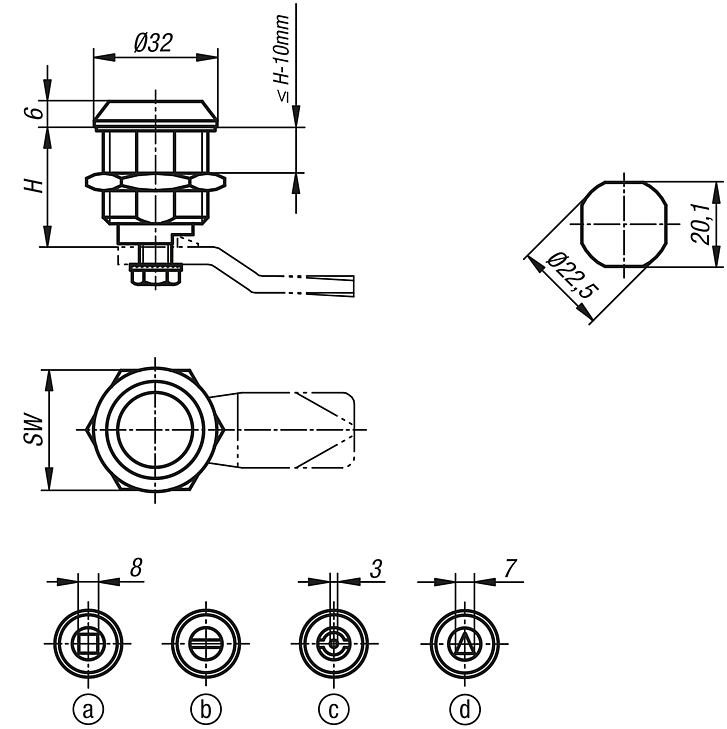 Quarter-turn lock, zinc long version