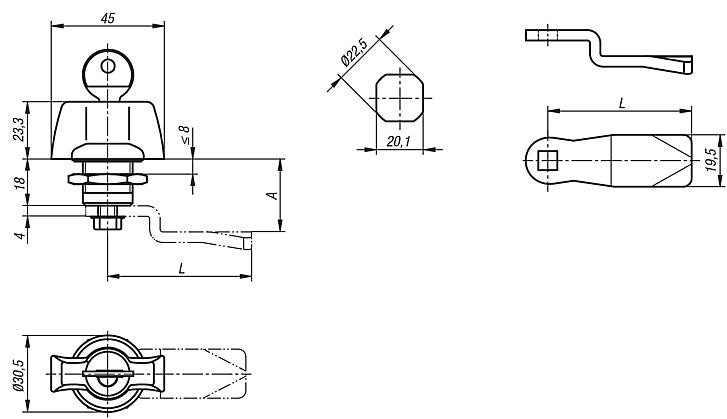 Quarter-turn locks with wing grip