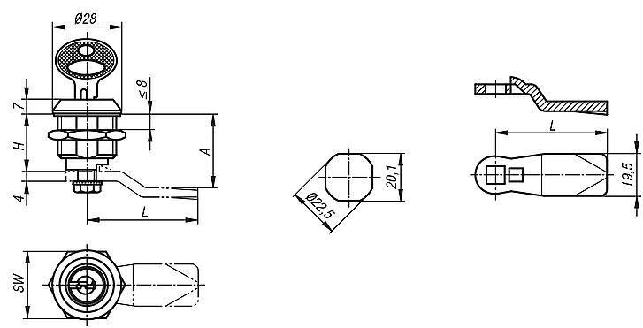 Quarter-turn locks stainless steel, lockable