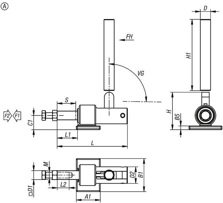 Push-pull toggle clamps, steel, heavy-duty version, weldable, retaining force up to 22250 N, Form A