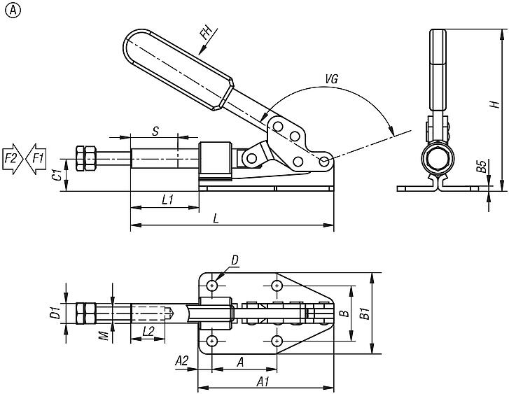 Push-pull toggle clamps, steel, retaining force up to 3575 N, Form A