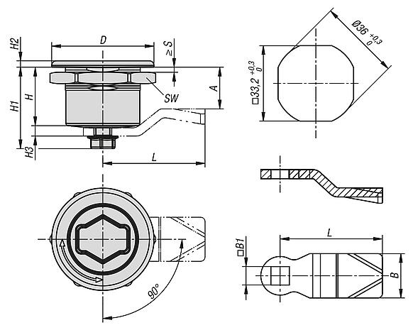 Quarter-turn lock zinc for fire services, DIN 14925