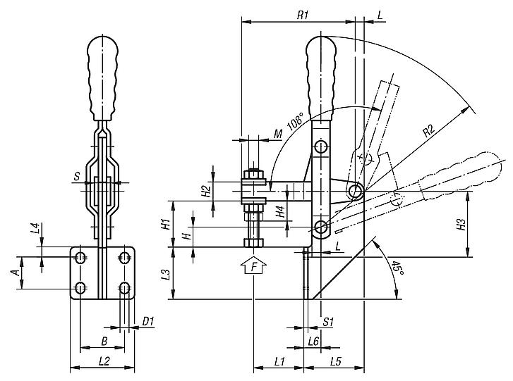 Toggle clamps verticalwith angled foot