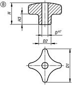 Palm grips stainless steel, similar to DIN 6335, Form B, drilled through, inch