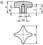 Palm grips, stainless steel, similar to DIN 6335, Form E, blind tapped hole, inch