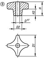 Palm grips DIN 6335, grey cast iron, Form B, drilled through, inch