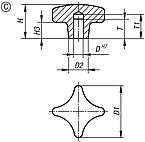 Palm grips DIN 6335, grey cast iron, Form C, blind hole, inch