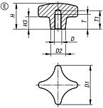 Palm grips DIN 6335, grey cast iron, Form E, blind tapped hole, inch