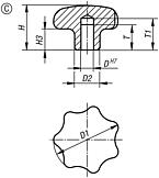 星形旋钮，类似 DIN 6336，不锈钢，C 型，盲孔，英制