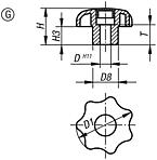 Star grips similar to DIN 6336, without bush, with reamed hole, Form G, inch